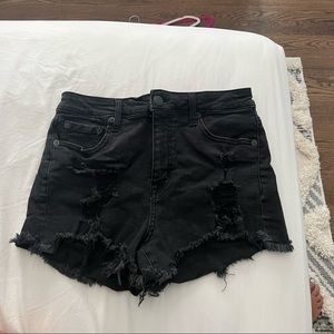 aero black denim shorts